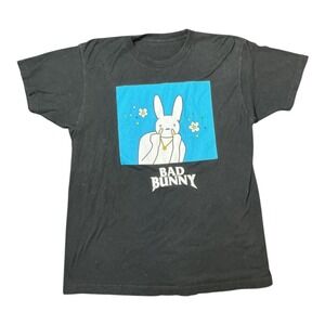 Bad Bunny Graphic T-Shirt Mens Black Short Sleeve Crewneck Concert Merch Tee